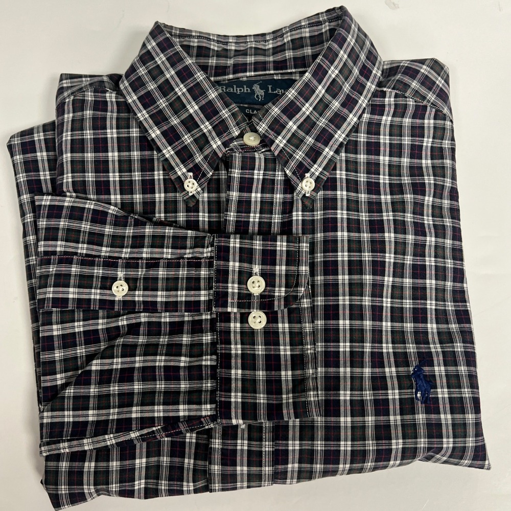 Ralph Lauren Classic Fit Plaid Button Down Shirt Long Sleeve Size 15‎ Medium